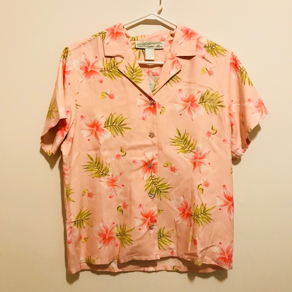 Pineapple Moon Tops - Pineapple Moon ~ Hawaiian Shirt Pink Floral Leaves